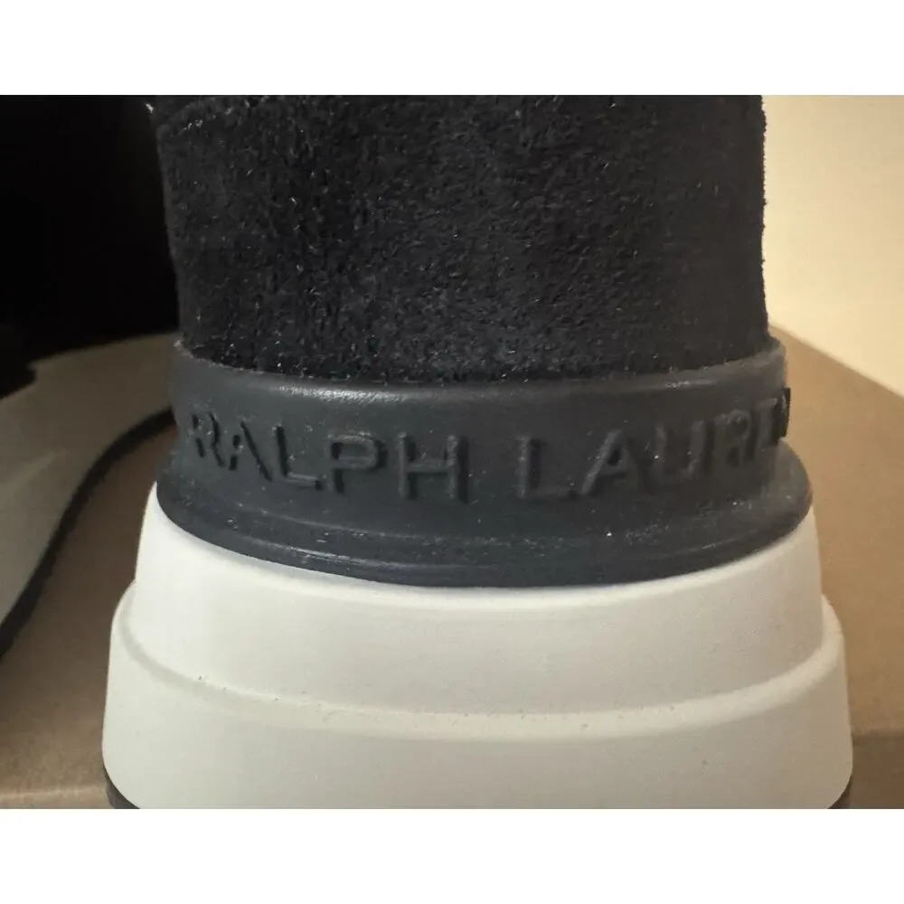 NIB Ralph Lauren Purple Label ‘Ethan’ Black Suede Logo Sneakers Size 8 $895.00